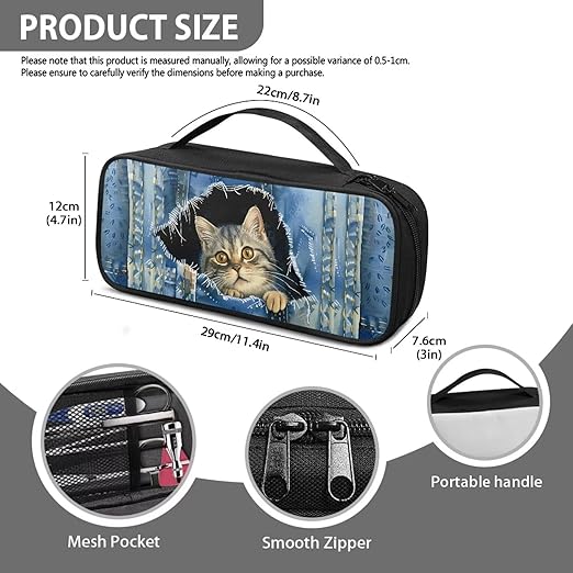 Gomyblomy Cute Stethoscope Case with Extra Pocket for Nurse Accessories, Denim Cat Print Protective Stethoscope Holder Storage Bag Fit for Classic III, Lightweight II S.E and More