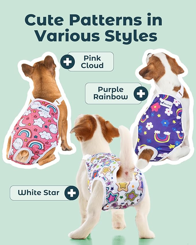 Pet Soft Dog Diapers Female Onesie Sanitary Pantie with Adjustable Suspender, Colorful Pattern Washable Puppy Diapers Female, Super Absorbent Underwear Dog Diaper for Heat (Nature, M)