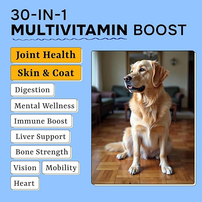Dog Vitamins & Supplements Chewable - Glucosamine Omega Probiotics - Dog Vitamins for Skin & Coat, Hip & Joint & Gut Health - Adult & Senior, Small & Large Breed - 120 Ct Beef