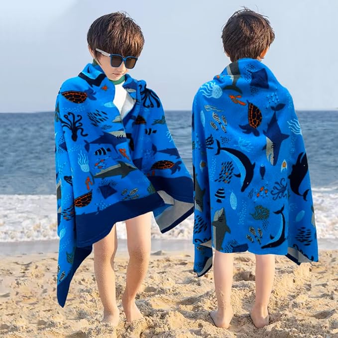 YIFONTIN Microfiber Beach Towels Velvet Throw Blanket Super Soft Absorbent 27.5"x55" for Kids Bath Camping Swimming Pool, Shark.