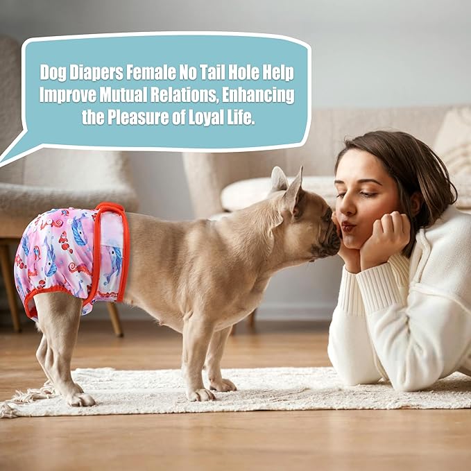 wegreeco Frenchie Dog Diapers Female No Tail Hole,Washable Pet French Puppy Bulldog Diapers Female for Period Heat,Reusable Doggy Doggie Dog Diapers （Ocean of Flowers Small）
