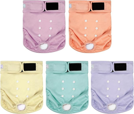 5 Pack Washable Female Dog Diapers,Reusable Diaper for Doggie,Highly Absorbent Dog Diaper,Adjustable Leakproof Puppy Diapers Skirt for Heat,Incontinence,Period Doggy Nappies
