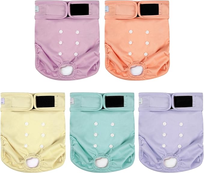 5 Pack Washable Female Dog Diapers,Reusable Diaper for Doggie,Highly Absorbent Dog Diaper,Adjustable Leakproof Puppy Diapers Skirt for Heat,Incontinence,Period Doggy Nappies