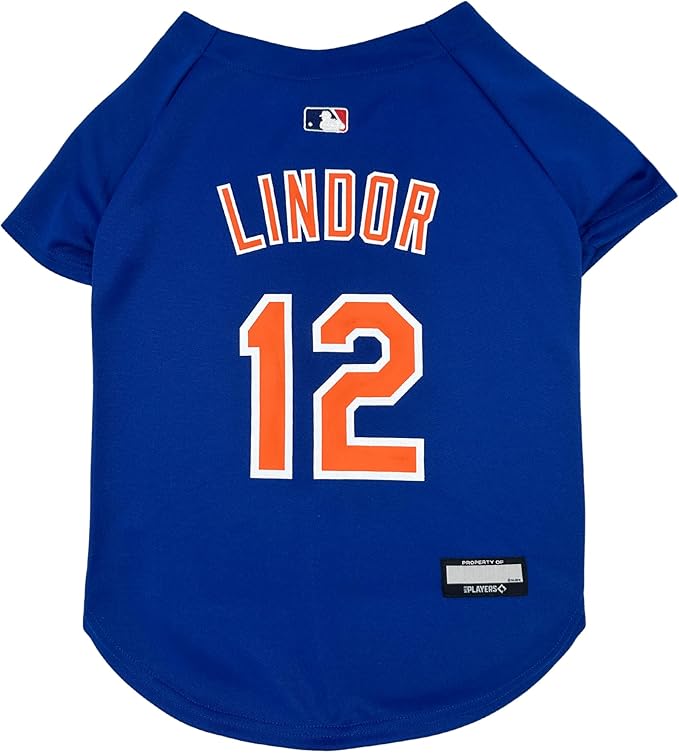 MLBPA Dog Shirt - Francisco Lindor #12 Pet Shirt - MLB New York Mets Mesh Cat Shirt, Large