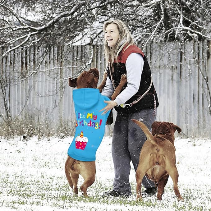 GreenJoy Dog Sweater Dog Hoodie Cold Weather Coat Hooded Sweatshirt for Puppies,Cats, Small Medium Large Dogs (Blue(It's My Birthday), XX-Large)