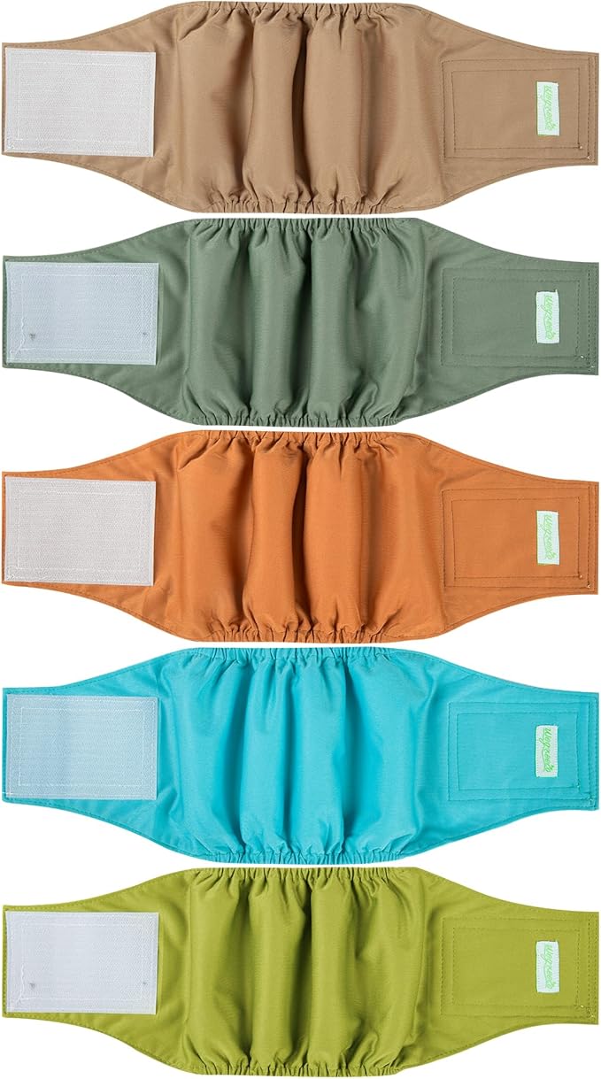 wegreeco Small Dog Diapers Male,Reusable Belly Bands for Male Dogs,Washable Doggie Puppy Male Diapers Wraps,Medium Large Size (5 Pack X-Large, Earth Tone)