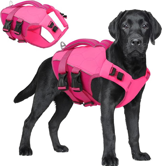 ASENKU Dog Life Jacket, High-Buoyancy Reflective Dog Swimming Vest with Durable Handles for Small/Medium/Large Dogs - Pool, Beach, Boating (Pink, 2XL)