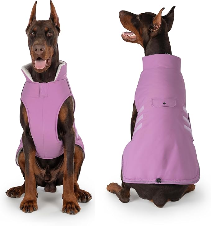 Mklhgty Extra Warm Dog Coat, Waterproof Dog Winter Jacket with Leash Portal, Fleece Reflective Pet Snow Vest for Small Medium Large Dogs - Lilac - XL