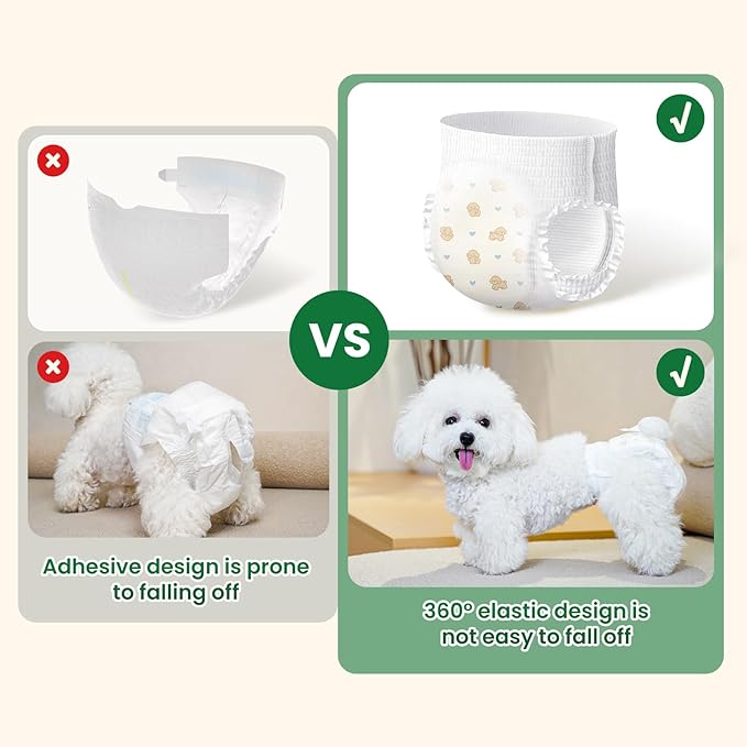 Disposable Dog Diapers Female, 360°Leak-Proof Full Wrap Stretchy Waist, Highly Absorbent Diapers for Female Dog in Heat, Dog Diapers for Period (S 10PCS)