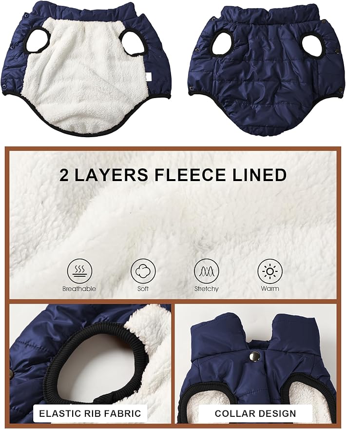 AURUZA Dog Winter Coat, Warm Waterproof Dogs Jacket Small Pet Vest for Medium Dogs Windproof Pet Fleece Vest Snow Jacket for Cold Weather(Navy Blue,L)