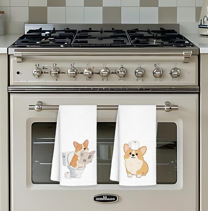 Funny Corgy Bathroom Hand Towels Set of 2, Kids Bathroom Decor, Corgi Lovers Gifts, Cute Dog Hand Towels for Bath Room Washroom Toilet, Dog Lover Mom Gifts, 16x24 Inch