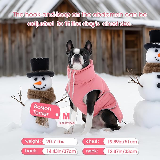 FUAMEY Dog Puffer Jacket for Large Dogs,Dog Cold Weather Coats Winter Dogs Down Jackets Waterproof Pet Snowsuits Warm Puppy Winter Vest Turtleneck Pets Adjustable Jackets Coats Pink L
