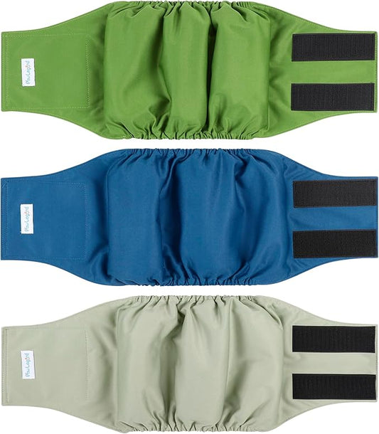 Paw Legend Washable Dog Belly Band Wrap Diapers for Male Dog | High Absorbing Puppy & Doggy Diapers Male (3 Pack,Army,Grey,Navy,XX-Large)