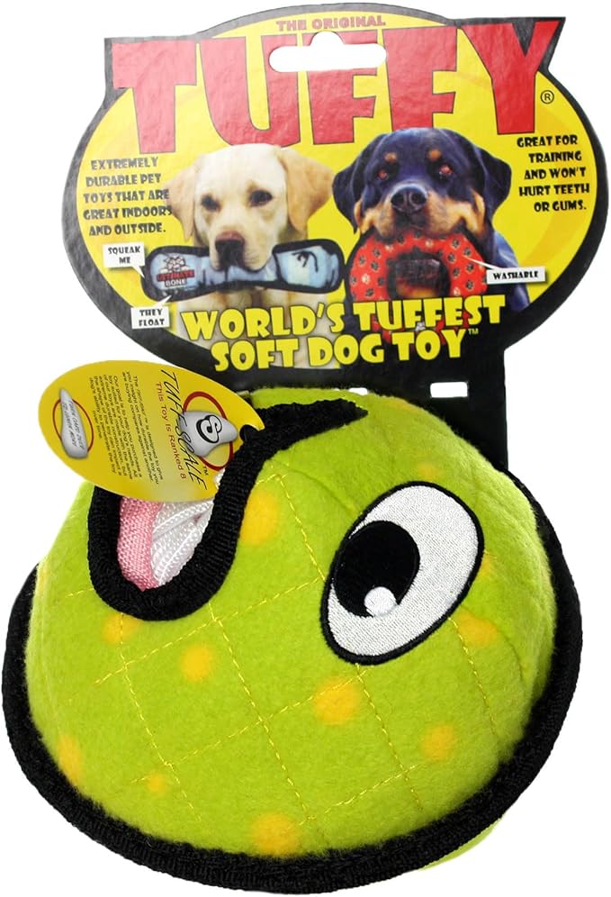 TUFFY® - World's Tuffest Soft Dog Toy - Alien - Multiple Layers. Made Durable, Strong & Tough. Interactive Play (Tug, Toss & Fetch). Machine Washable & Floats. (Ball Green, Large 2 Pack)
