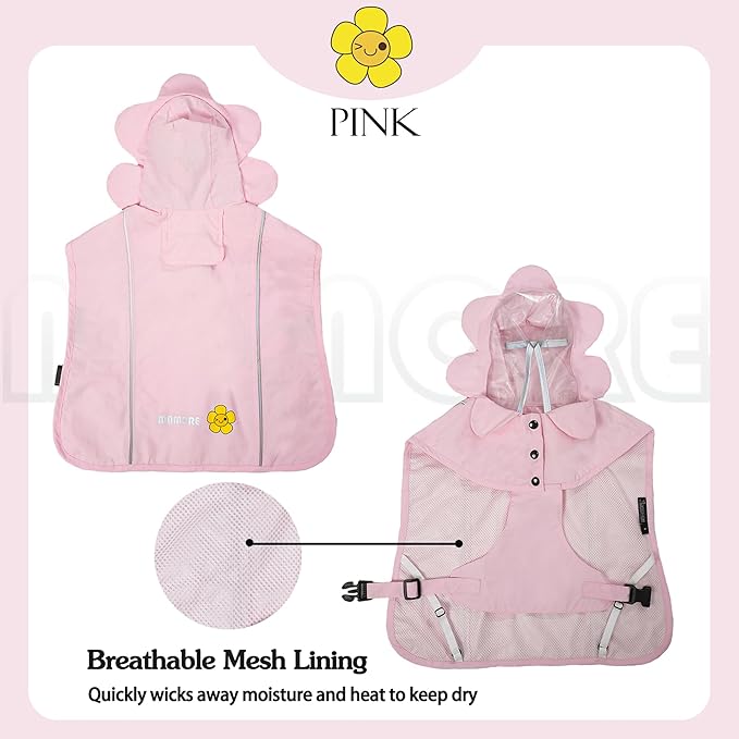 MAMORE Dog Raincoat Waterproof Dog Rain Jacket with Cute Hood for Small Medium Large Dogs Puppy Poncho Reflective Adjustable (Pink, X-Large)