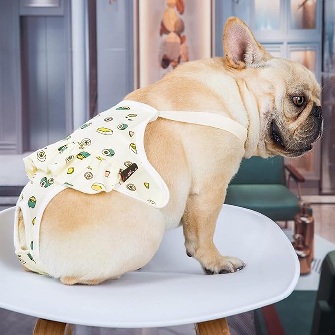 QBLEEV Dog Diapers Female Washable Sanitary Pantie with Adjustable Suspender, Reusable Doggie Diapers for Male Dogs in Heat, Cotton Puppy Pet Period Panties Dog Underwear for Teddy French Bulldog M
