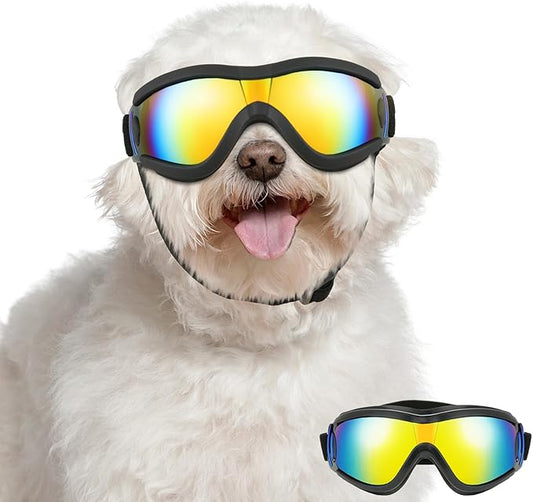 Lewondr Dog Goggles Small to Medium Breed, Dog Sunglasses with Adjustable Straps & Air Vents, UV/Wind/Dust/Fog/Snow Proof Dog Eye Protection Sunglasses for Outdoor Driving Riding, Black