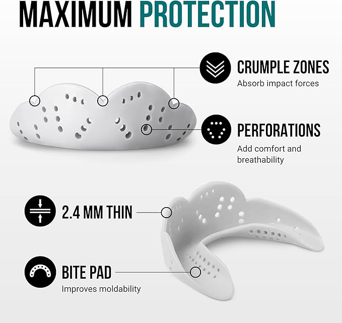 SISU Max Mouthguard - 50% Stronger, Maximum Protection for Rugby, MMA, Boxing, Lacrosse, Football, Hockey, High-Impact Sports - Adult Fit, Remoldable Up to 20 Times, Works for Braces