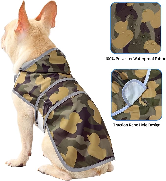 Dog Raincoat for Medium Dogs Waterproof Jacket Hooded Rain Coats with Reflective Strips Leash Hole & Poncho Adjustable Fit (CamoDuck,M)