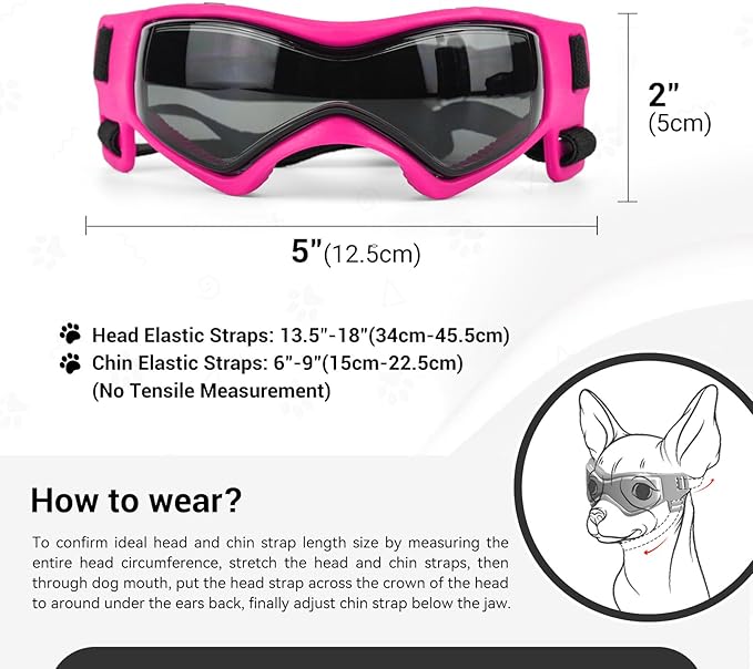 NAMSAN Dog Goggles for Small to Medium Dogs, Dog Sunglasses UV Protection for Medium Dogs Outdoor Cycling Driving, Small Doggy Glasses Dog Eye Protection, Anti-Fog Windproof, Adjustable, Cool Pink