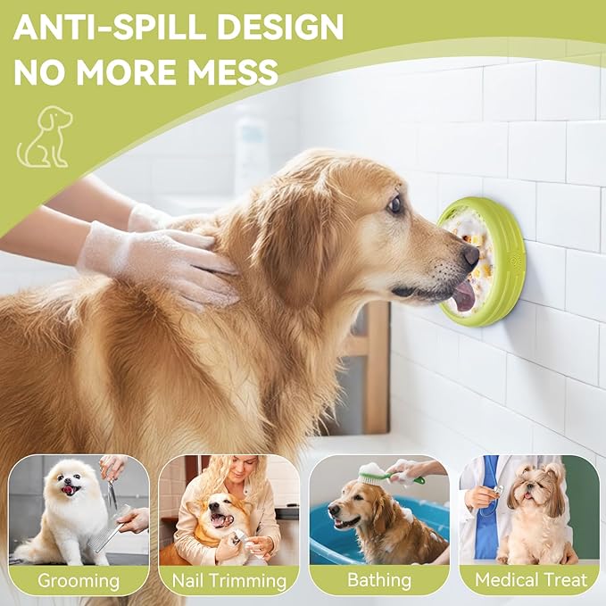 Dog Lick Bowl, Animire Freeze Lick Mat for Dogs, Non-Slip Slow Feeder Licking Bowl Enrichment Treat for Distraction Anxiety Relief, Food Grade Silicone, Dishwasher Safe(Green,S)
