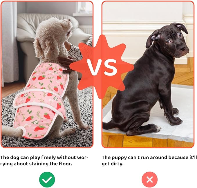 2 Pcs Dog Diaper Suspenders Female, Washable Dog Panties for Dogs with Cute Print, Escape Proof Dog Underwear Diapers, Reusable Pet Sanitary Pantie for Small Medium Girl Dogs,Strawberry Flower,XS