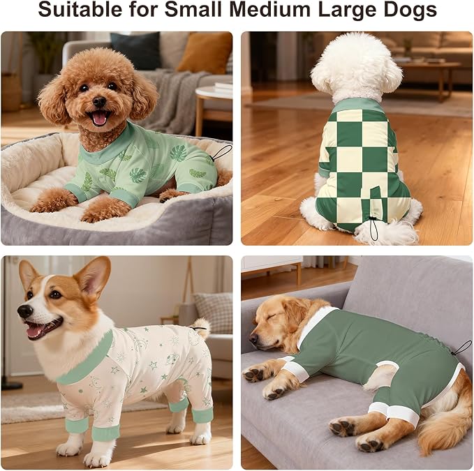 Bienbee Dog Pajamas, 4 Pack Dog Recovery Suit Shedding Suit Cute Soft Puppy Clothes Dogs Pjs Onesies Jammies Adjustable Breathable & Stretchy Clothes for Small Medium Large Dogs Girl Boy Puppy-S