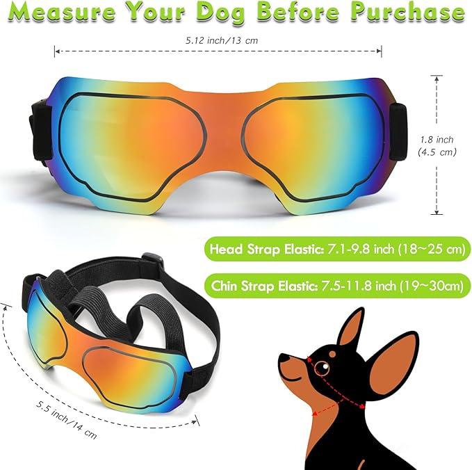 Small Dog Goggles, UV Protection Sunglasses for Small to Medium Breed Dog, Snow-Proof Windproof Goggles with Flexible Straps for Puppy Dogs (Red)