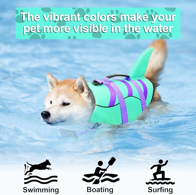 Fragralley Shark Dog Life Jacket, Easy to Put on Dog Life Vest for Swimming and Boating, Vibrant & Adjustable Dog Life Preservers for Small Medium Large Dogs, Suit to Swim, Fish, Beach, Surfing