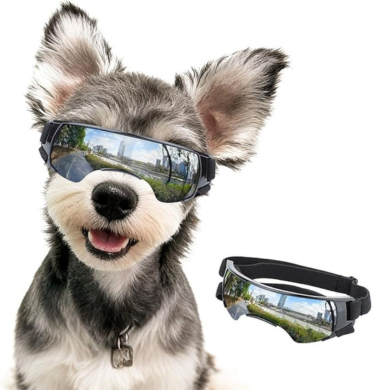Dog Goggles for Small Dog Doggy Goggles with Adjustable Straps Anti-UV Doggie Sunglasses Windproof Eye Protection Pet Sunglasses to Small Breed, Silver
