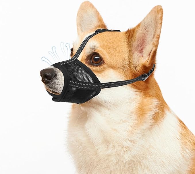 PAWCHIE Dog Muzzle, Soft Muzzle Anti Biting Barking Chewing, Comfortable Air Mesh Mouth Guard Breathable Adjustable Loop Pets Muzzle for Small Medium Large Dogs, Allows Panting Drinking, Black M