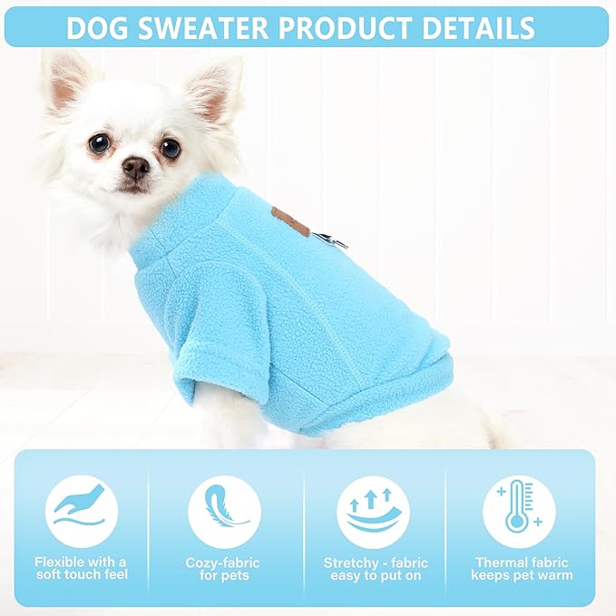 2 Pack Dog Sweaters Warm Fleece Dogs Sweatshirt for Small Medium Dogs with Leash Ring Pet Outfit Puppy Coat Apparel Winter Dog Clothes for Chihuahua, Yorkie, Bulldog, Dachshund Cats S, Blue