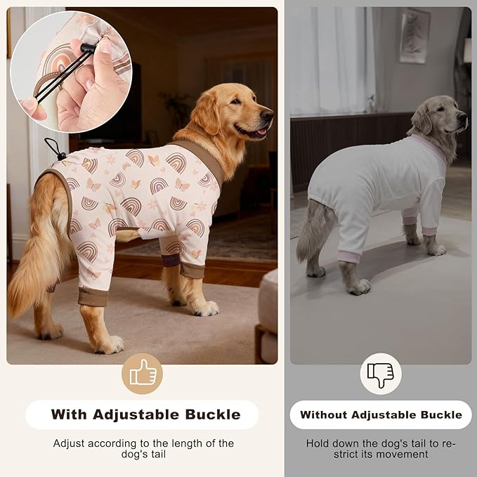 Bienbee Dog Pajamas, 4 Pack Dog Recovery Suit Shedding Suit Cute Soft Puppy Clothes Dogs Pjs Onesies Jammies Adjustable Breathable & Stretchy Clothes for Small Medium Large Dogs Girl Boy Puppy-L