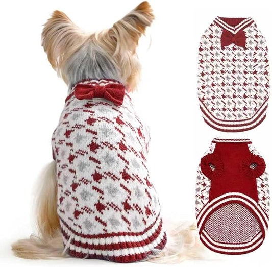 Small Dog Sweater, Soft Breathable Knit Pet Clothes for Spring Transition, Lightweight Red Doggy Outfit for Chihuahua, Yorkie, Cute Knitted Apparel for Spring Morning Walks (Red, M)