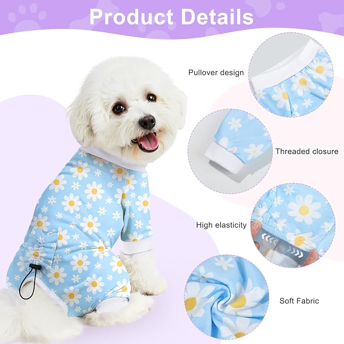 Bienbee Dog Pajamas, 4 Pack Dog Recovery Suit Shedding Suit Cute Soft Puppy Clothes Dogs Pjs Onesies Jammies Adjustable Breathable & Stretchy Clothes for Small Medium Large Dogs Girl Boy Puppy-XL