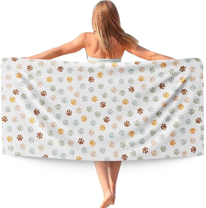 Boho Paws Dog Pet Beach Towel Gifts for Women Dog Lovers Owner, Funny Cute Quick Dry Travel Sand Free Beach Towels Oversized Decor for Bathroom Swimming Pool 30x60in