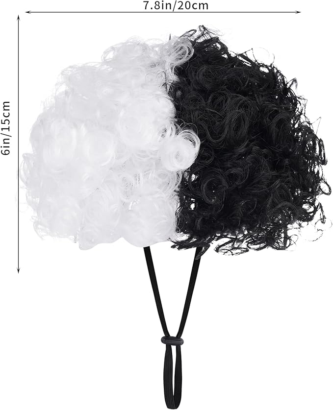 1 Pcs Funny Pets Wigs for Dog, Funny Black and White Curly Dog Wig Adjustable Pet Wigs for Halloween Pet Costume Accessories for Halloween, Christmas, Parties, Festivals Cosplay