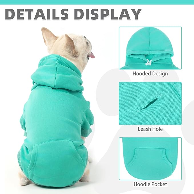 KOOLTAIL Dog Hoodie for Small Medium Dogs Cats,Soft&Warm Pet Sweater with Leash Hole and Pocket Boy Girl,Puppy Fall Winter Jacket Clothes,French Pitbull Cold Weather Coat Sweatshirt,Blue XS