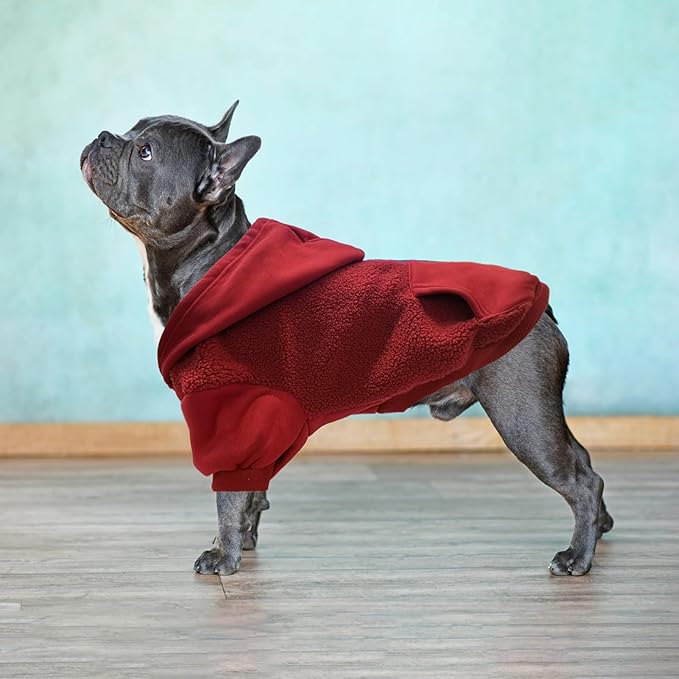 PUPTECK Dog Hoodie Puppy Sweatshirt Warm Dog Sweater Winter Clothes Cold Weather Coats for Small Medium Large Dogs, Dark Red, S/M