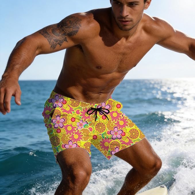 Mens Swim Trunks with Compression Liner Quick Dry Zipper Pocket Bathing