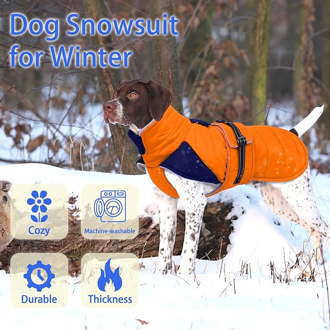 MIGOHI Snowproof Dog Coat - Thick Fleece Dog Jacket with Adjustable Collar, Keep Warm Winter Coat for Medium Dogs Cold Weather Walking Playing,Australian Shepherd,XL,Orange