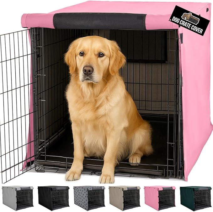 GORILLA GRIP Dog Crate Covers Compatible with Amazon Basics Dog Crates, All Sides Open, Privacy Cover Fits 42" Wire Kennel, Breathable Mesh Windows, Light Reducing Puppy Training Cage Topper, Pink