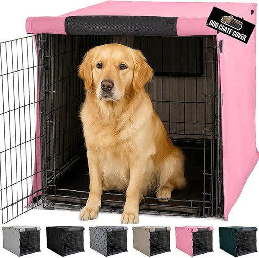 GORILLA GRIP Dog Crate Covers Compatible with Amazon Basics Dog Crates, All Sides Open, Privacy Cover Fits 42" Wire Kennel, Breathable Mesh Windows, Light Reducing Puppy Training Cage Topper, Pink