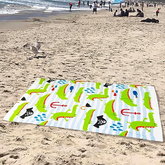 YIFONTIN Kids Beach Towel Super Soft Absorbent Cotton Blanket 25.5”X51.0” for Bath Swimming Camping, Gator Crocodile Pirate.