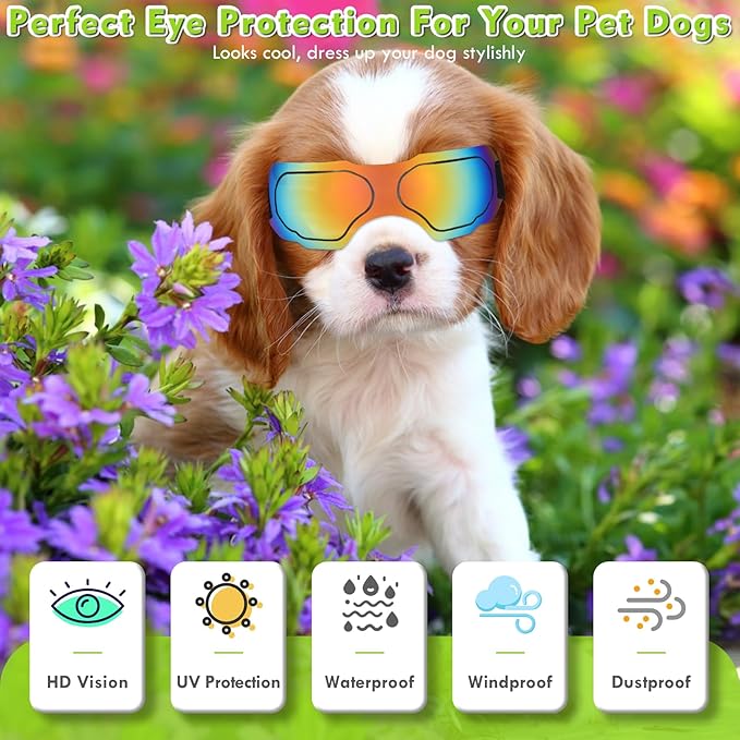 Small Dog Goggles, UV Protection Sunglasses for Small to Medium Breed Dog, Snow-Proof Windproof Goggles with Flexible Straps for Puppy Dogs (Red)