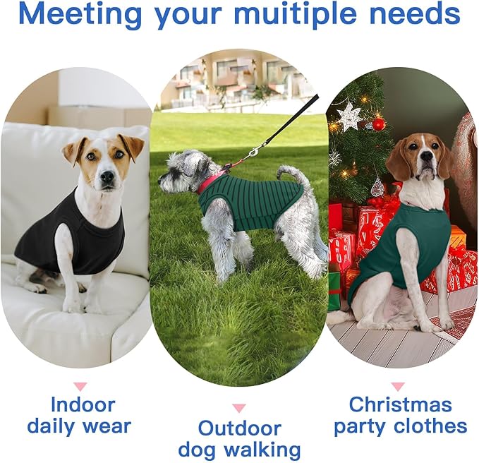 3 Pack Sweaters for Medium Dogs Girl -Green-XXL,Striped Pullover | Soft Stretchy Shirt for Sensitive Skin,Sleeveless Lightweight for Travel,Party,Walking Keep Warm