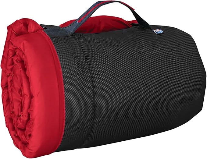 Kurgo Loft Wander Dog Bed - Travel-Friendly Comfort Roll - Durable Water Resistant Top - Microtomic Ripstop Material - Portable Bed Roll - Non-Slip Bottom - Chili Red - Large