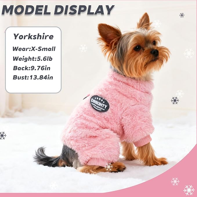 Dog Sweater for Small Dogs Fleece Dog Pajamas Winter Warm Thermal Soft Puppy Pjs Coat Stretchy Jumpsuit Doggie Pet Clothes Outfits Cat Apparel (Pink, XX-Small)