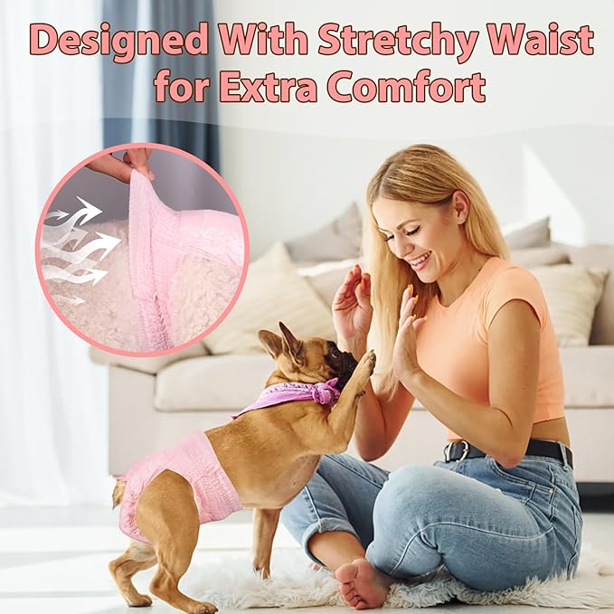 Ambreview Disposable Dog Diapers Female, Just Pull It Up, Doggie Diapers for Female Dogs, Strong Absorbency | Leak Proof, for Dogs in Heat | Elderly | Disabled, XS 10 PCS