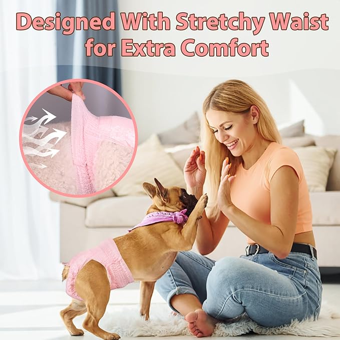 Ambreview Disposable Dog Diapers Female, Just Pull It Up, Doggie Diapers for Female Dogs, Strong Absorbency | Leak Proof, for Dogs in Heat | Elderly | Disabled, XS 100 PCS